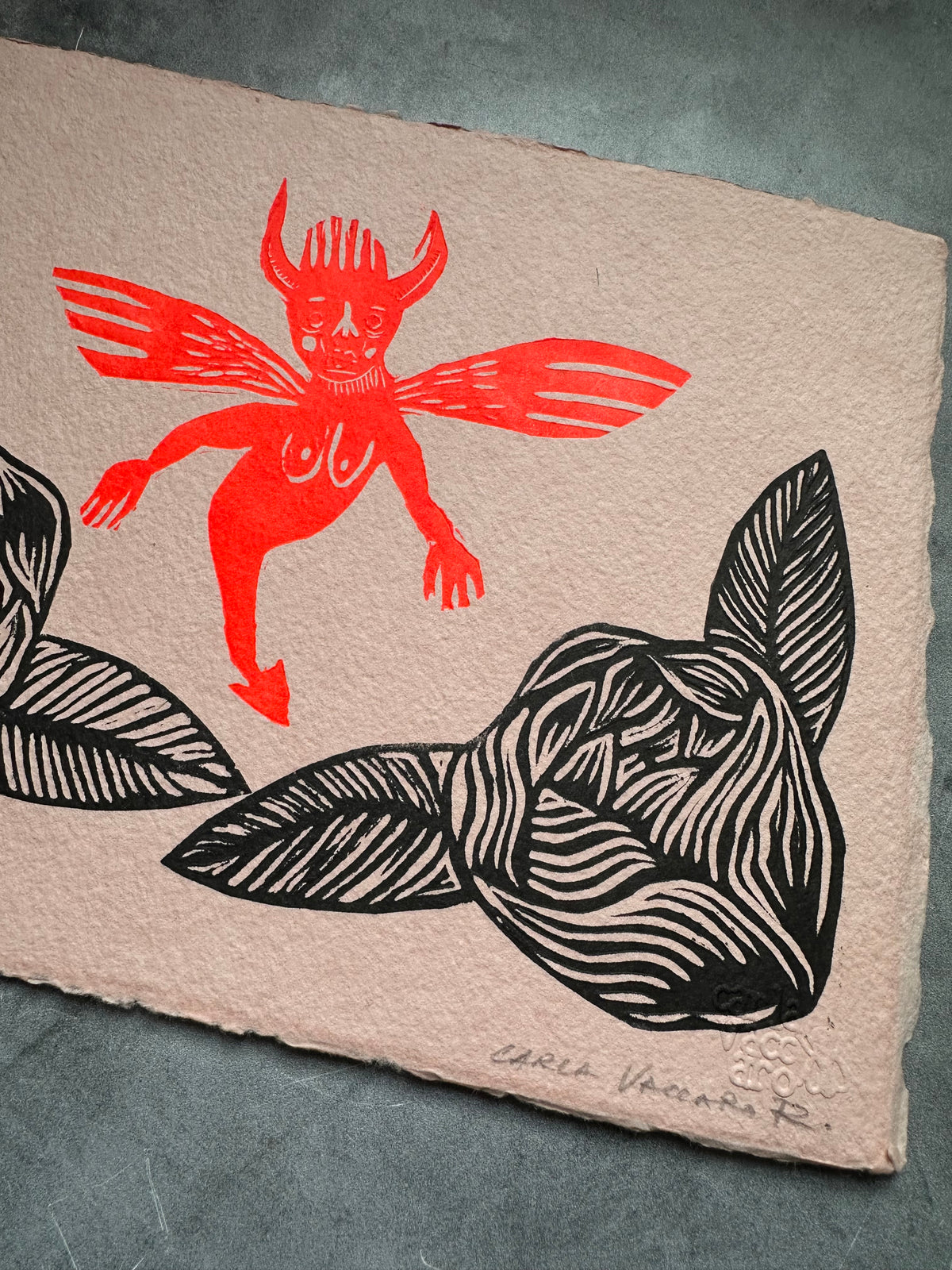 Diabla Alada - Lino Print 8.5” x 11”