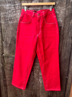 High Waisted Bomber Pants - Red Jeans