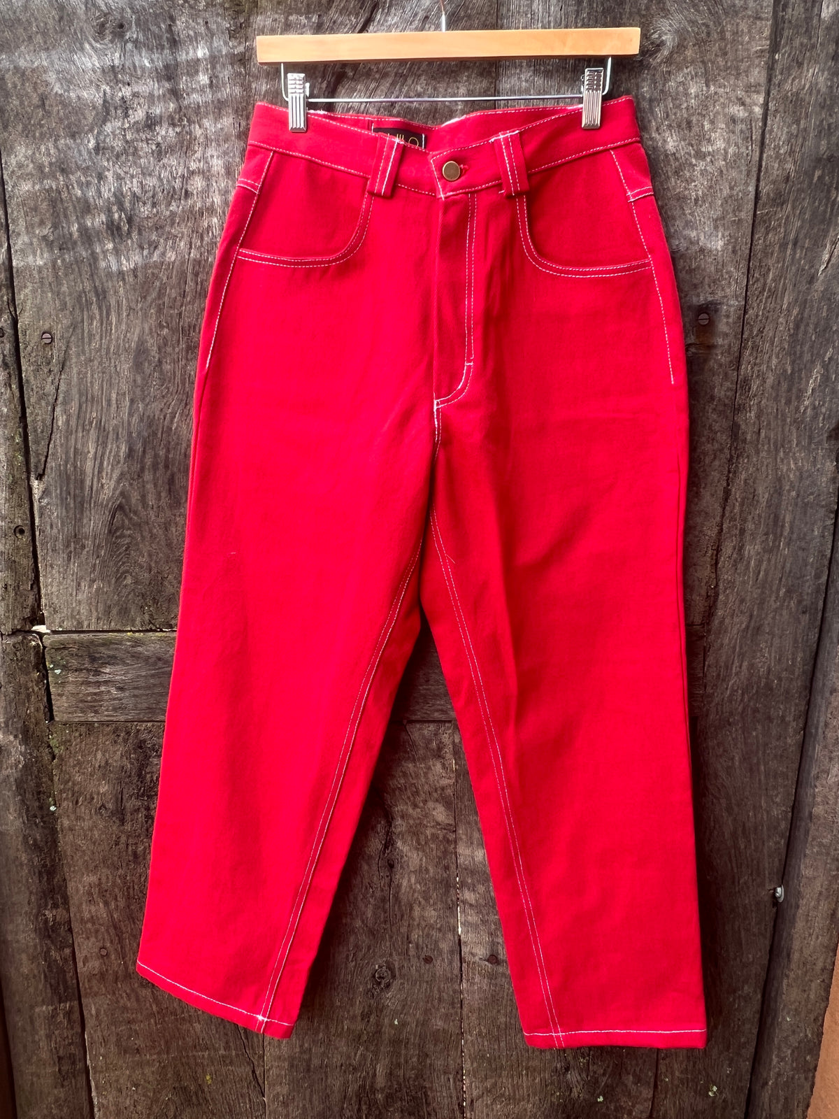 High Waisted Bomber Pants - Red Jeans