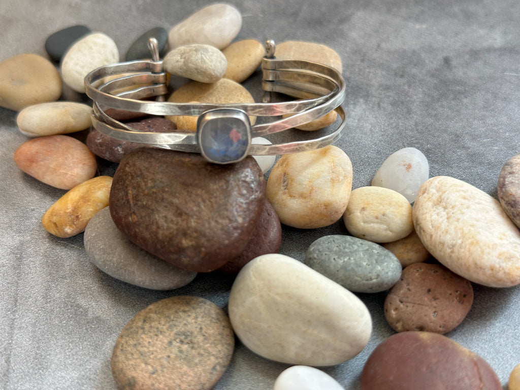 Rainbow Moonstone Stacked Cuff Bracelet