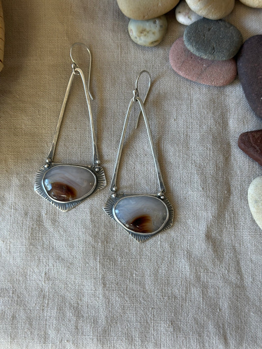 Mexican Agate Geometric dangle earrings - Sterling Silver