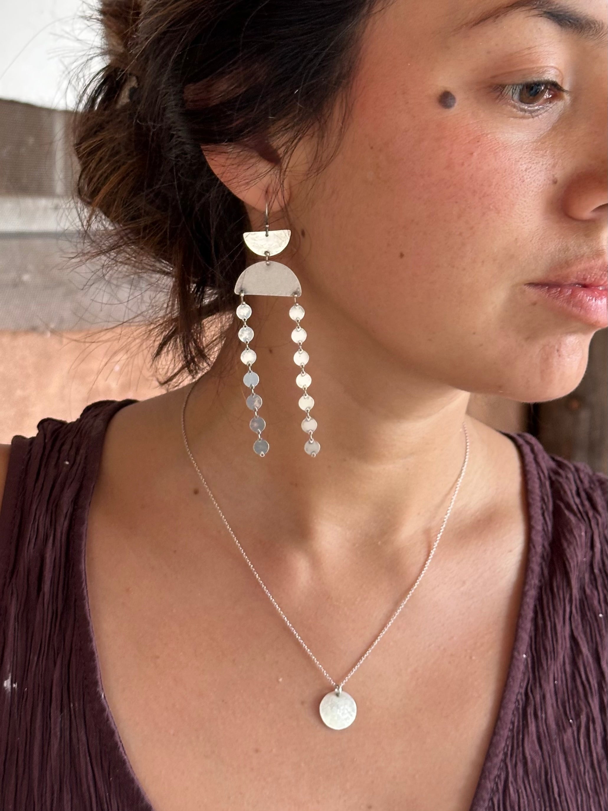 Connected geometric dangle earrings - Sterling Silver
