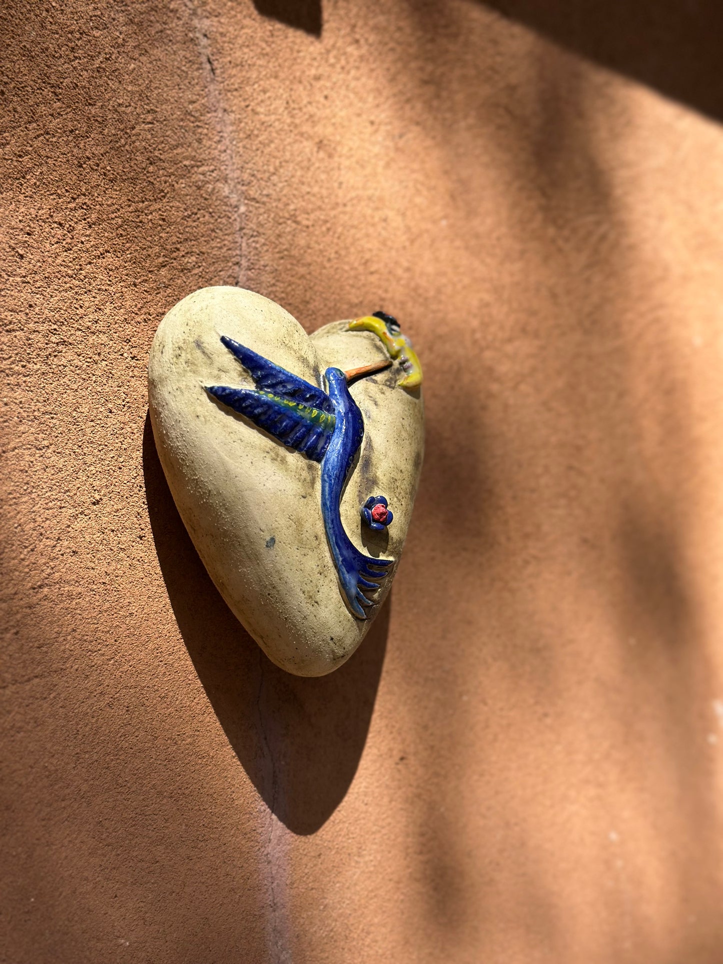 Ceramic Heart with Blue Hummingbird Wall Art - Limited Edition