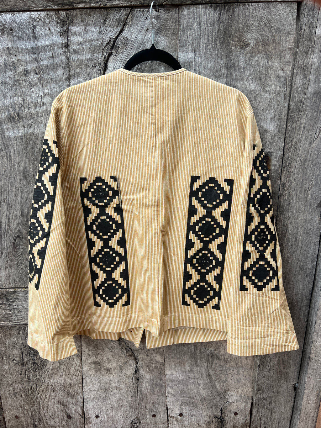 Cotton Denim Stripe Jacket  Screenprinted by Amapolay - size 42