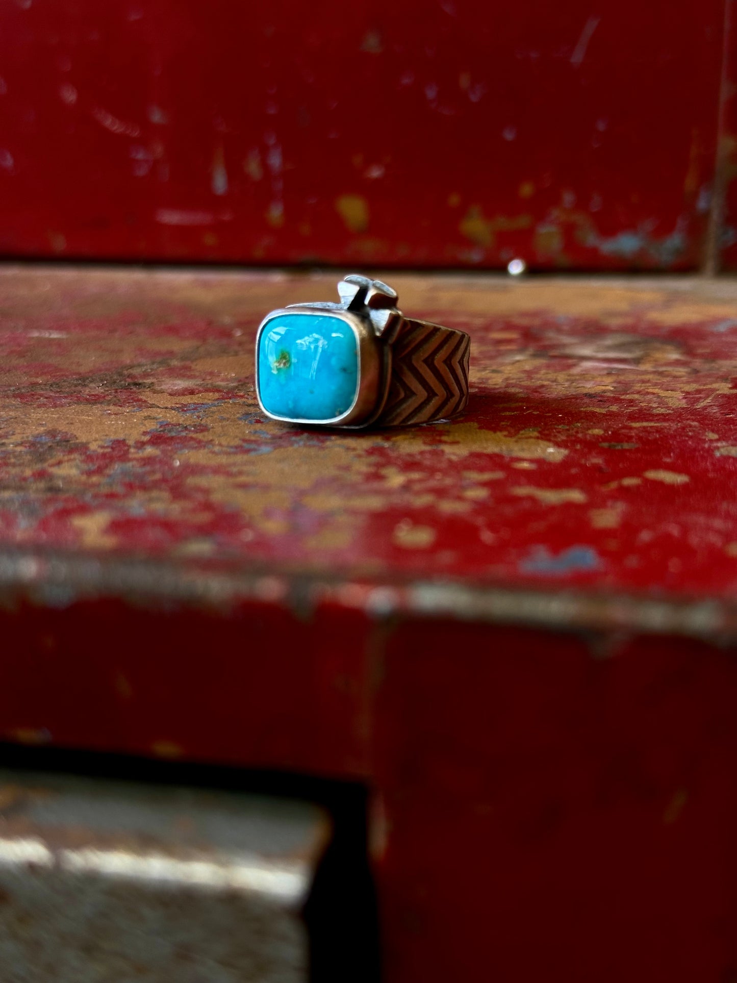 Sonoran Mountain and Sterling Silver Ring - Tapered Ring - fits size 8