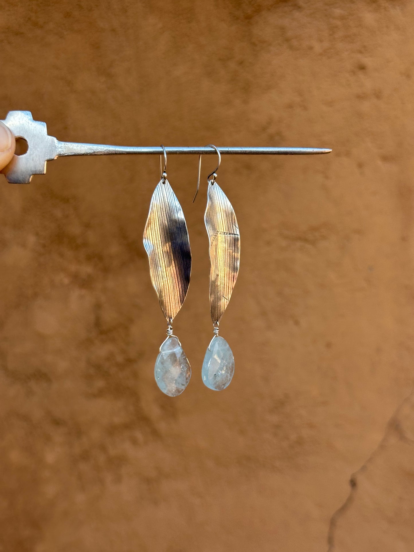 Aquamarine Corn Leaf earrings - Sterling Silver