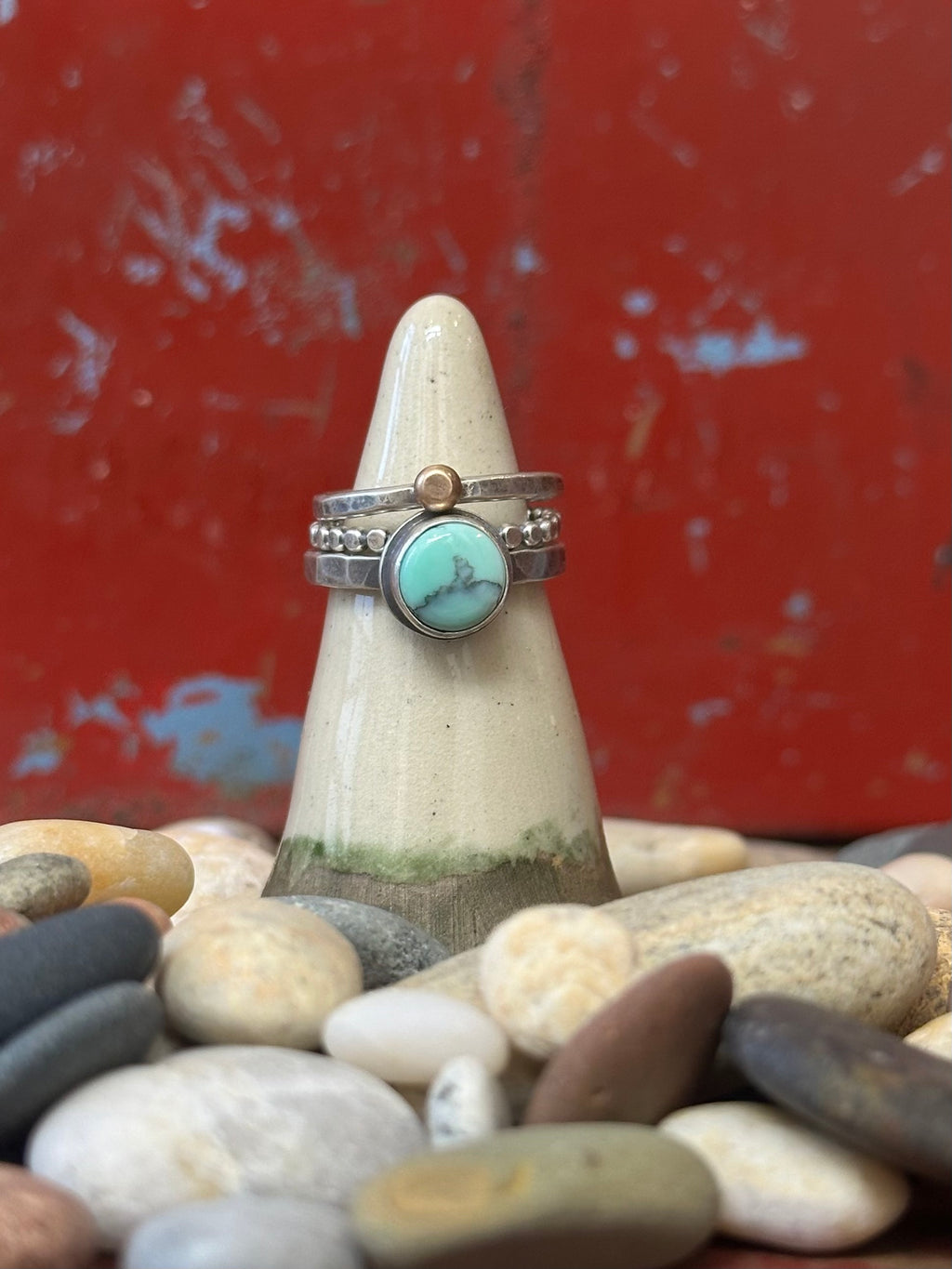 3-piece Poseidon and Sterling Silver • stackable ring set • set fits size 5