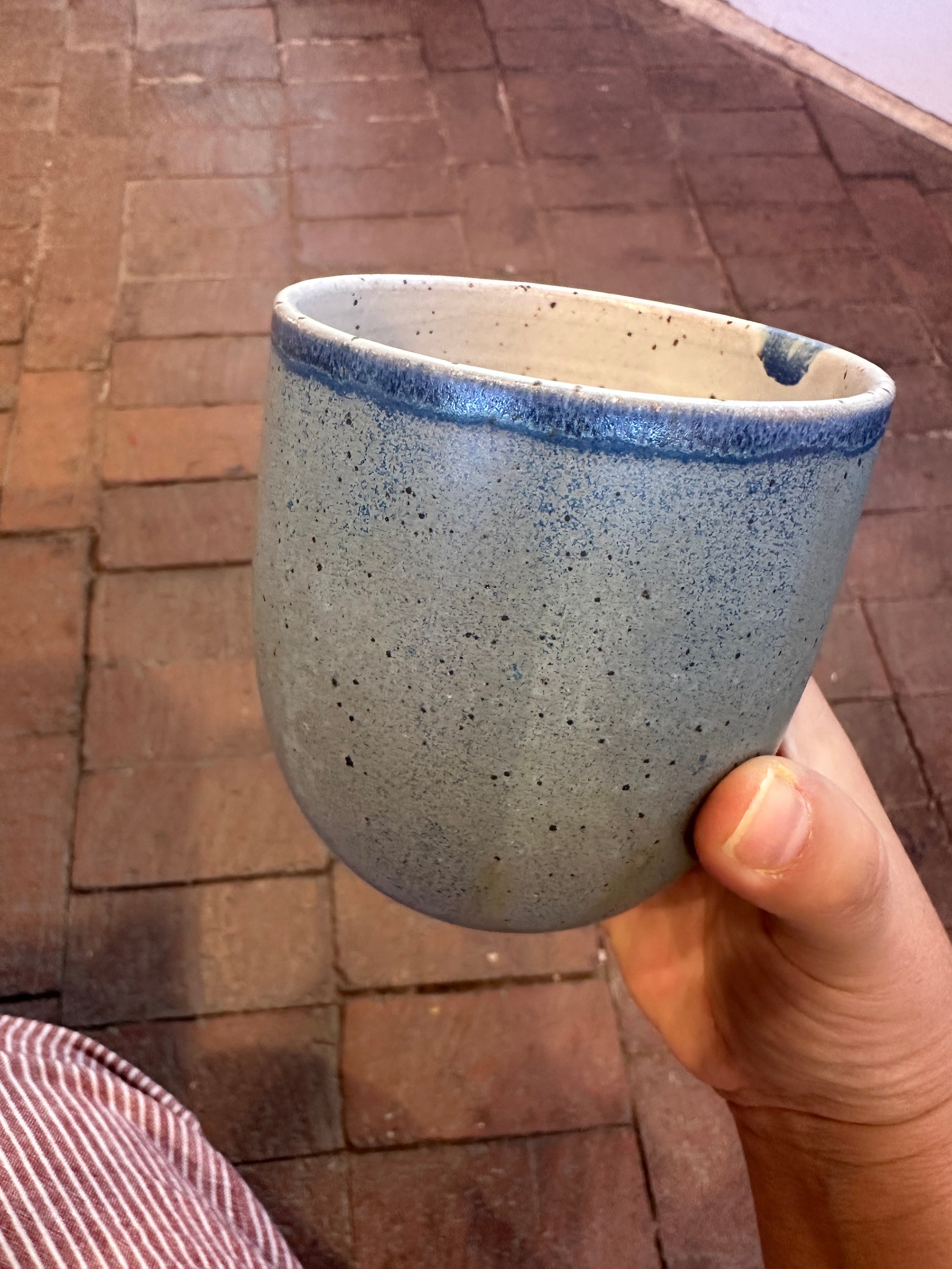 Egg shape Tumbler ~ blue matte + white satin interior
