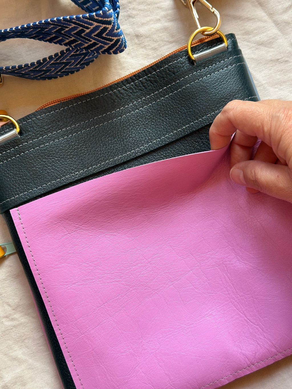 Crossbody Bag • Double Zip • Grey & Pink