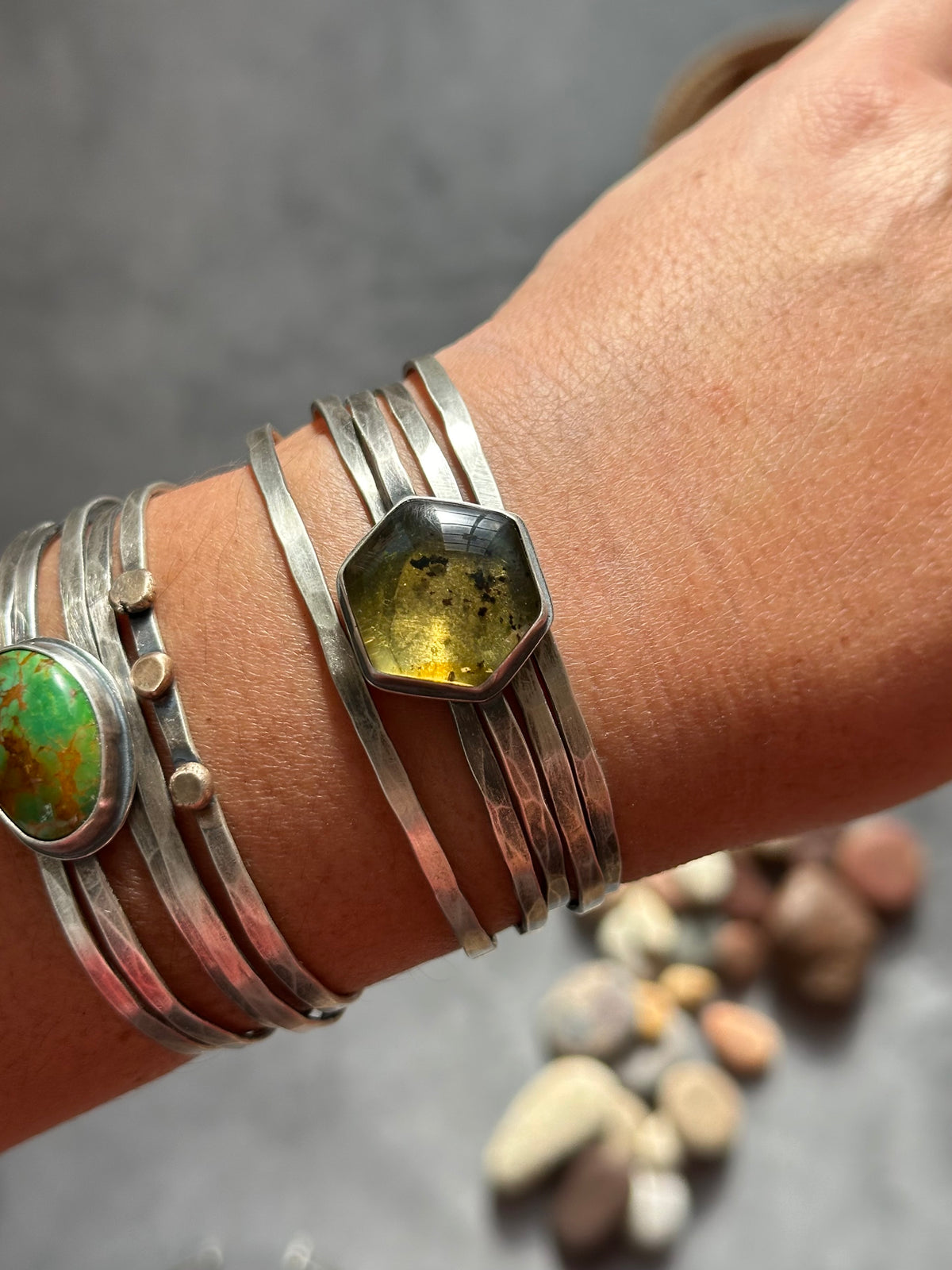 Mexican Amber Stacked Cuff Bracelet