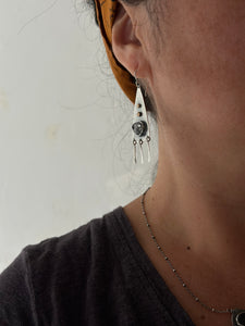 Rutilated Quartz ~ Rain dangle earrings - Sterling Silver and bronze dots