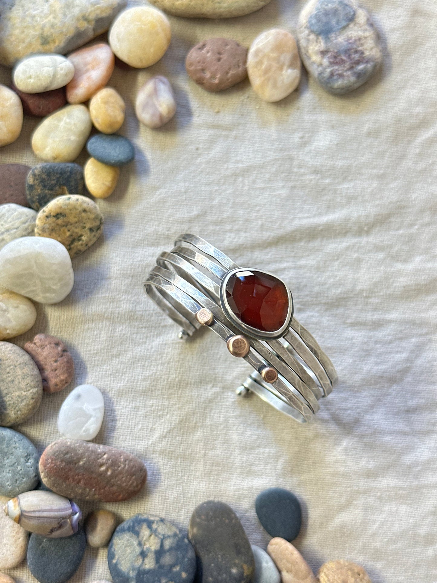 Stacked - Attached Bracelet - Hessonite Garnet - Cuff with Movement - ready to ship