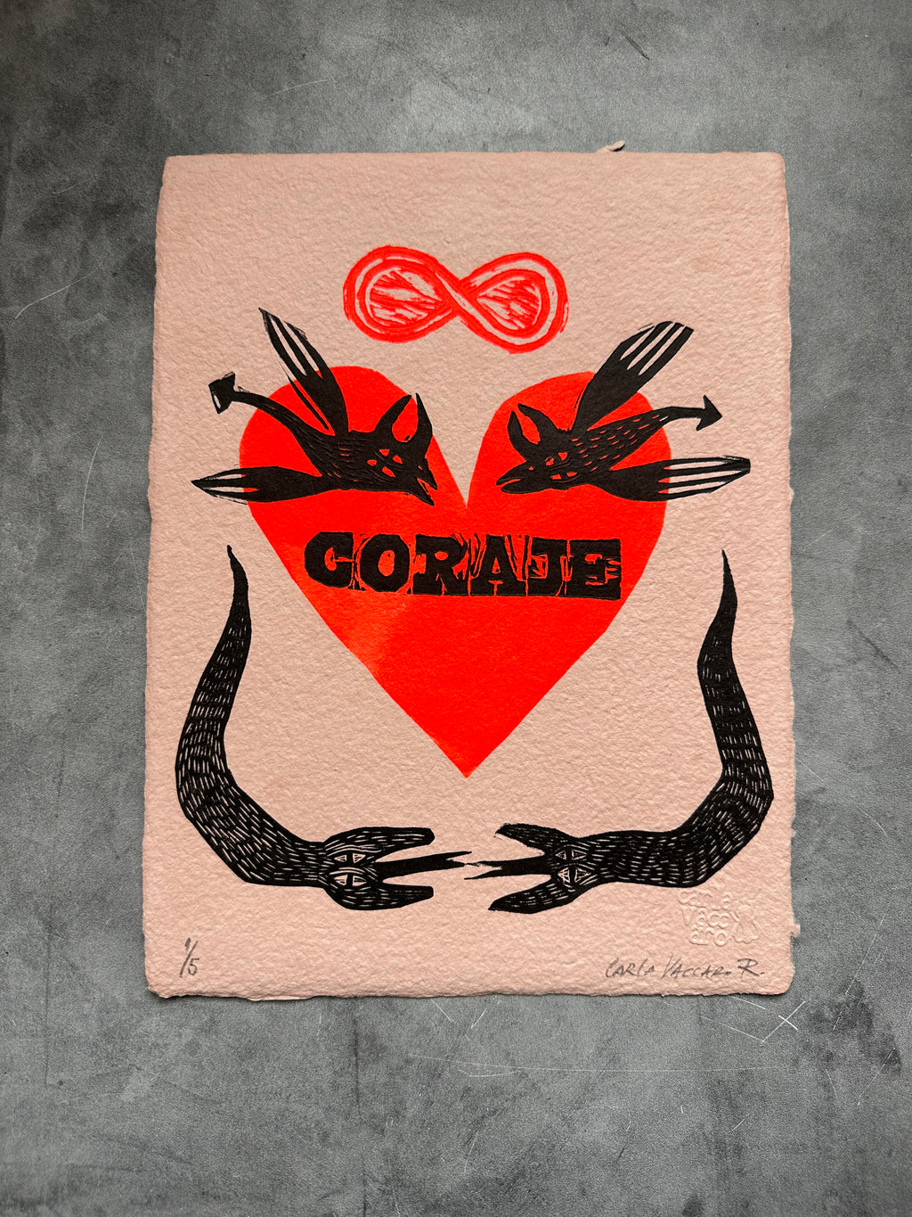 Corazon Coraje - linocut print