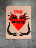 Corazon Coraje - linocut print