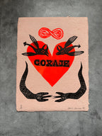 Corazon Coraje - linocut print