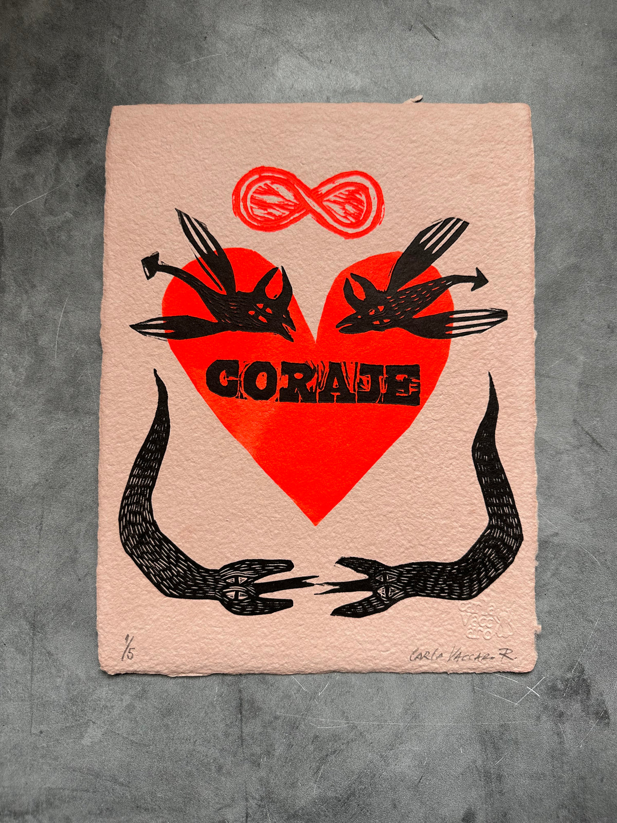 Corazon Coraje - linocut print