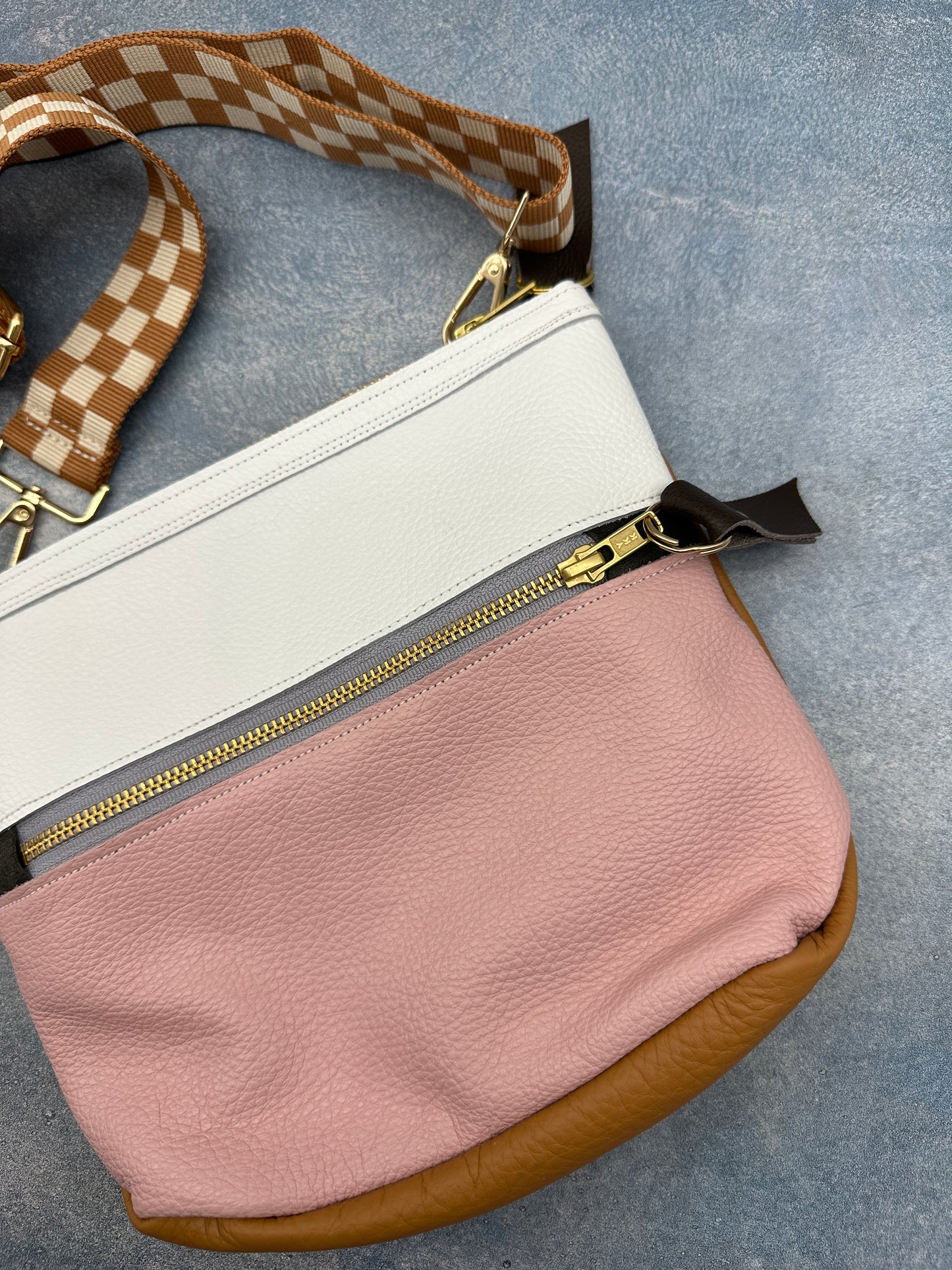 Medium Crossbody Bag white & pink - brown strap