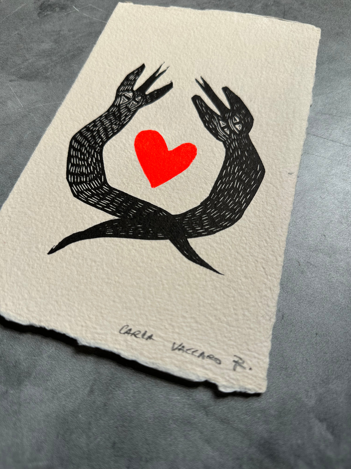 Serpientes Corazon - Lino Print 6” x 8”