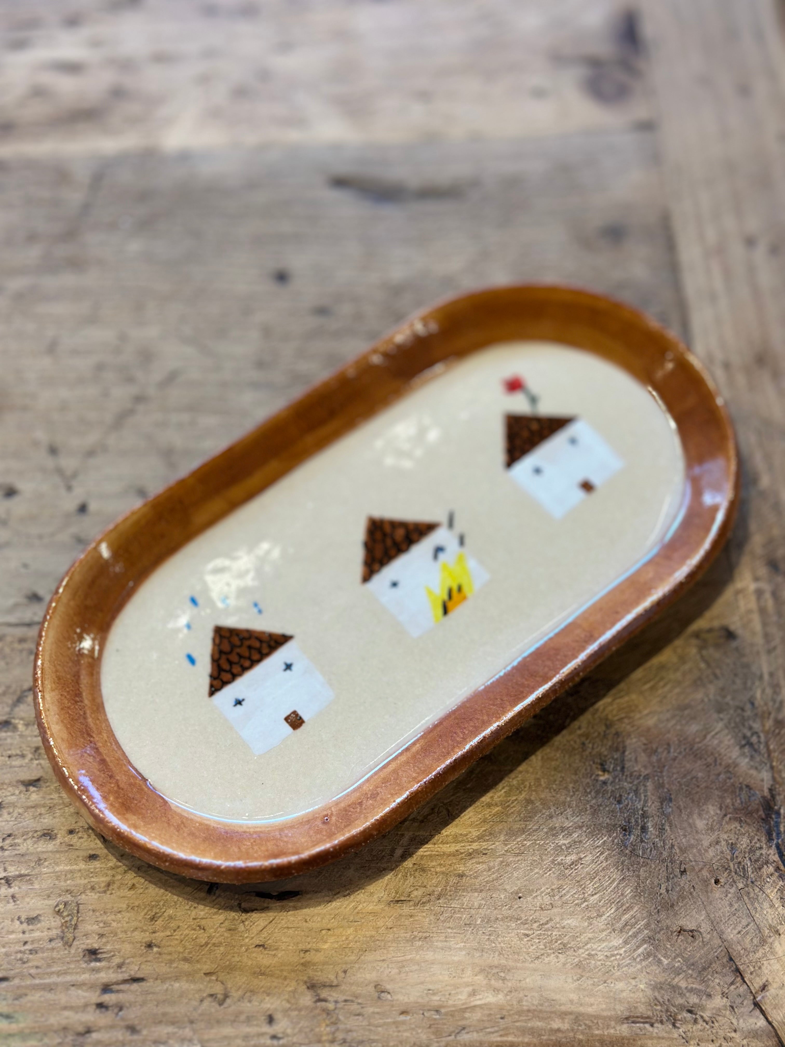 Oblong Tray with Illustrations- Ceramic Dish