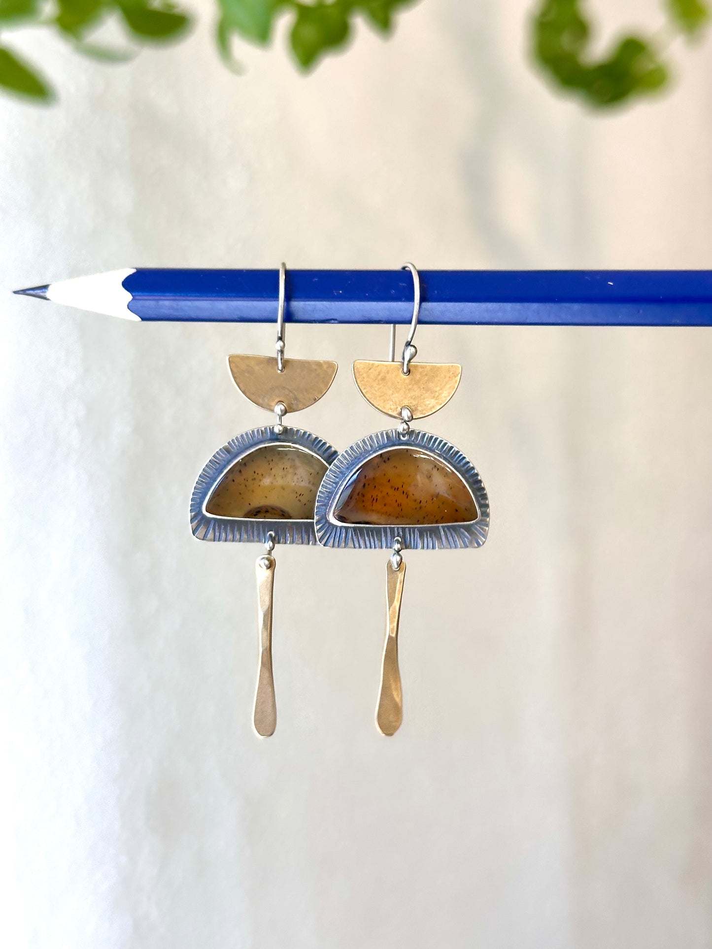 Montana Agate Connected Earrings • sterling silver
