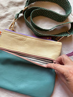 Crossbody Bag • Double Zip • Cream & Teal