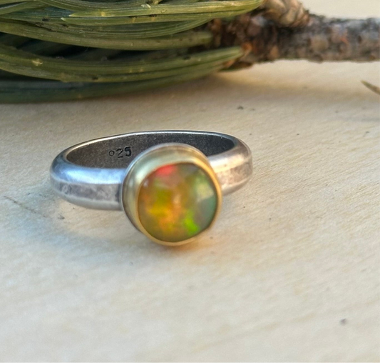 Ethiopian Opal ~ 22k Gold and Sterling Silver Ring - Size 6.5