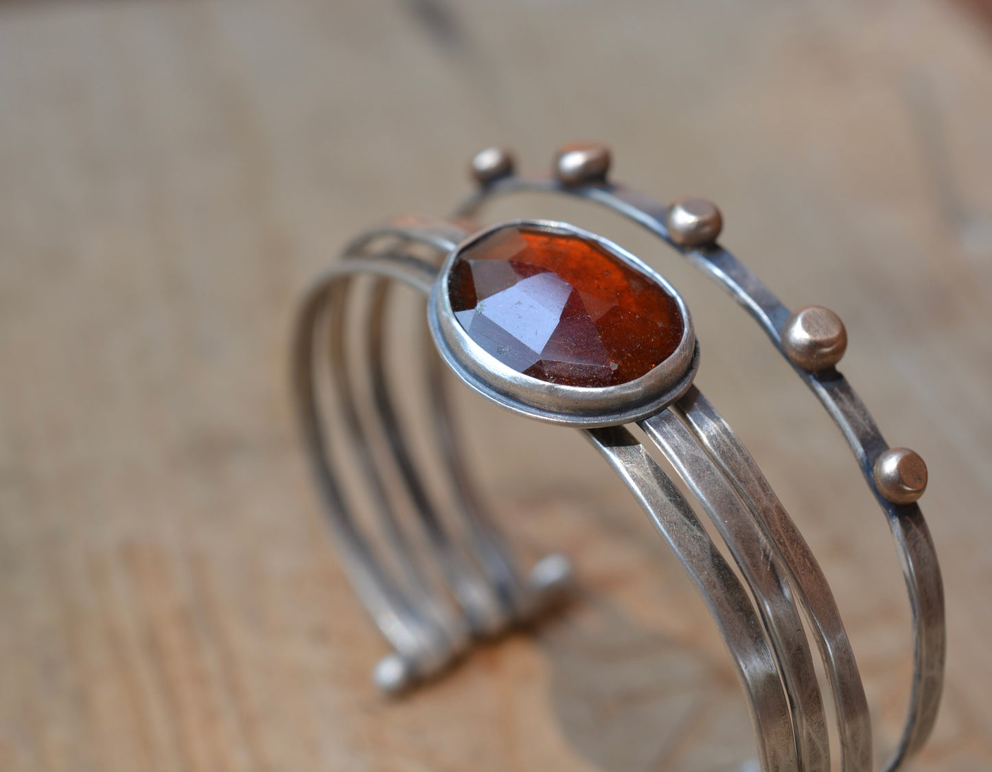 Hessonite Garnet Stacked Cuff Bracelet