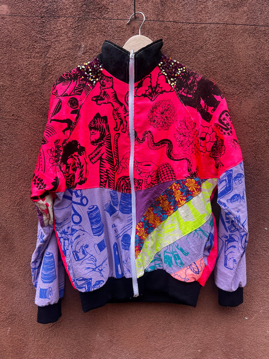 Upcycled windbreaker ~ screen printed ~ small