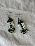Beaded earrings - black & green - Porcupine Quills