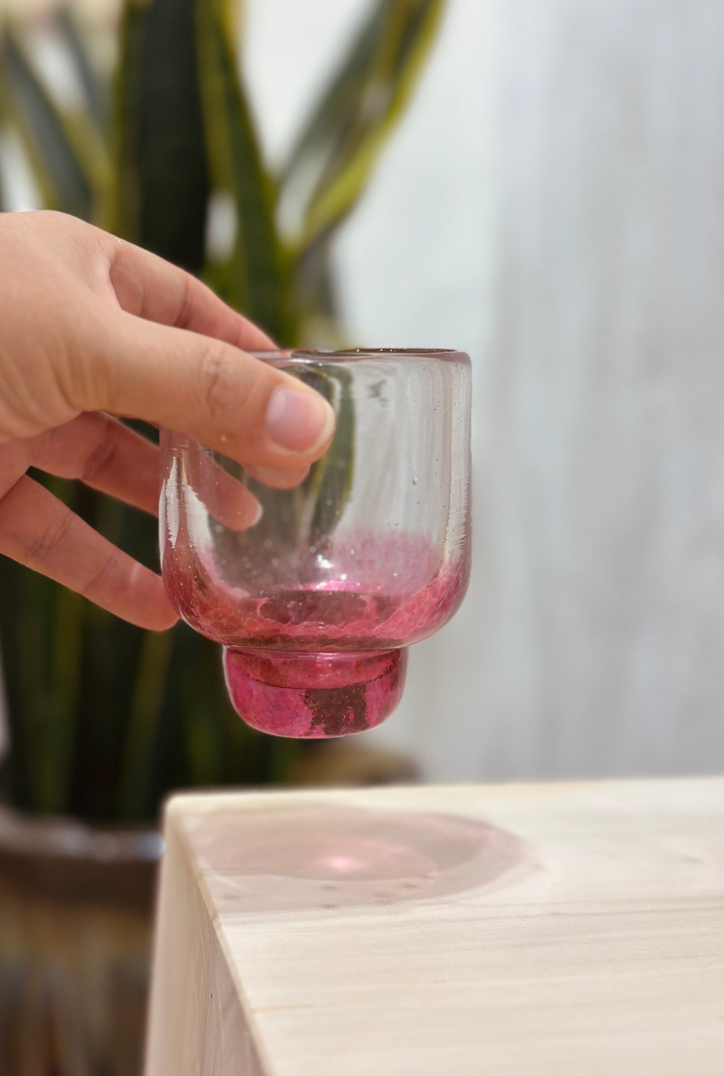 Nip Cup • Fuchsia & Clear • Blown Glass
