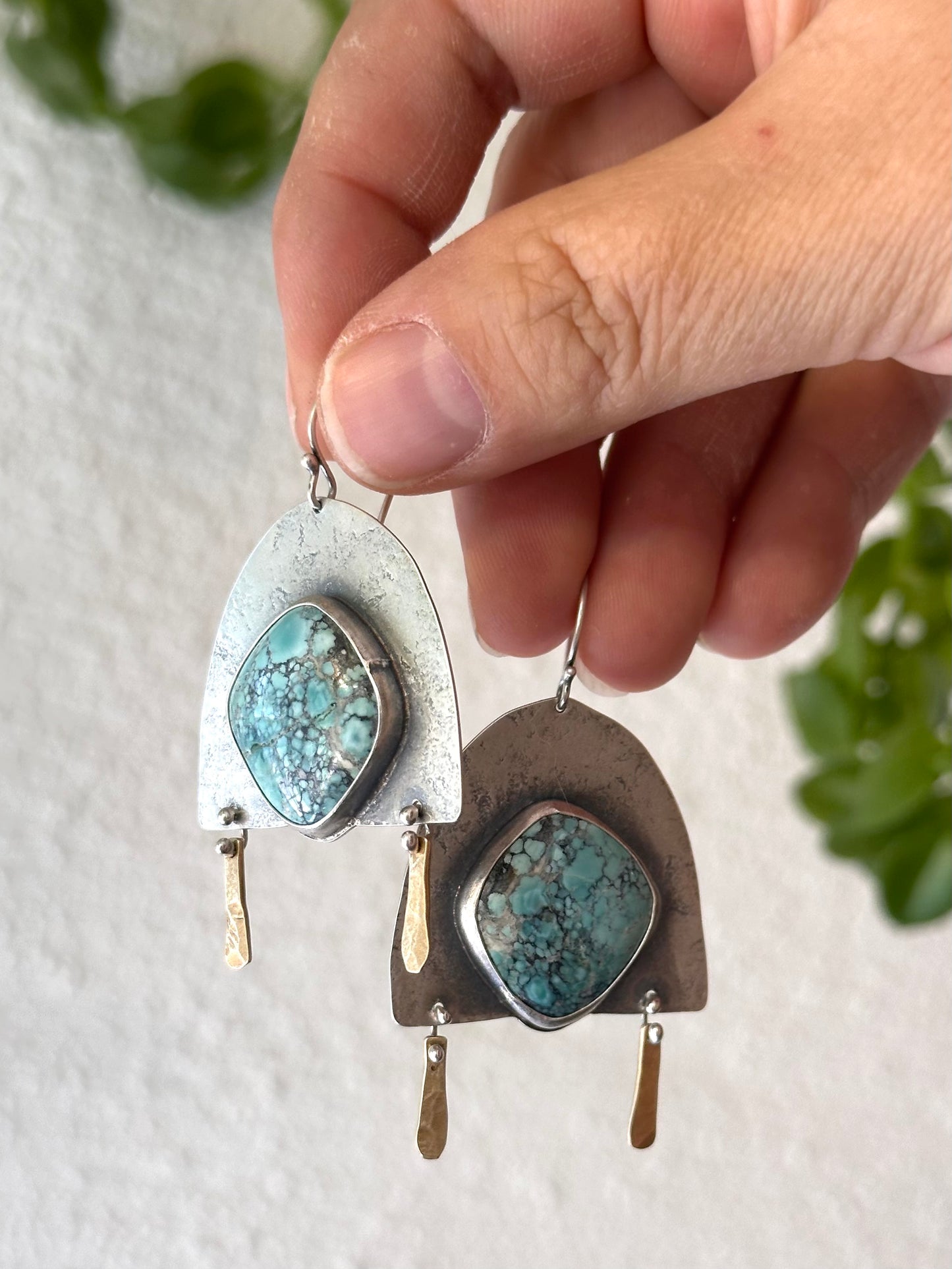 Shield Silver Earrings - Golden Hills Turquoise