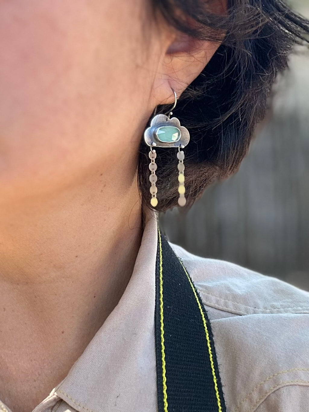 Aqua Chalcedony Rainy Cloud earrings - Sterling Silver