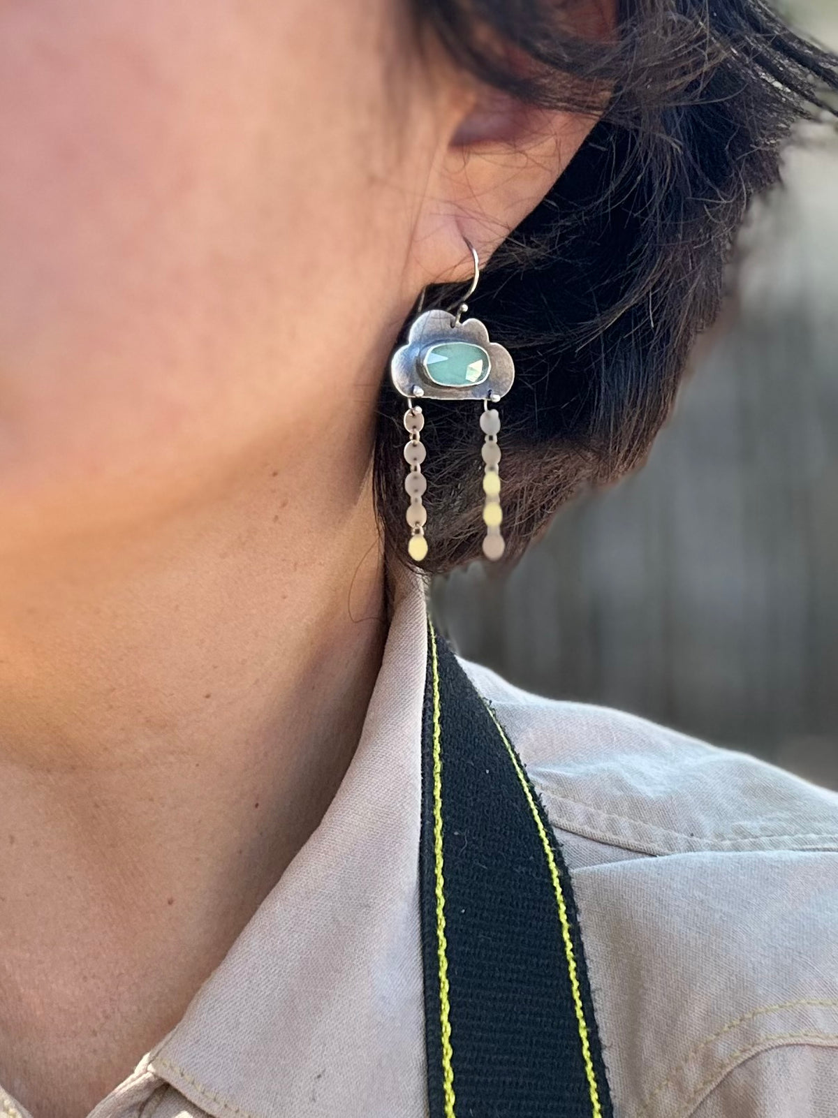 Aqua Chalcedony Rainy Cloud earrings - Sterling Silver