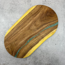 Load image into Gallery viewer, Mesquite Cutting Board with inlayed turquoise
