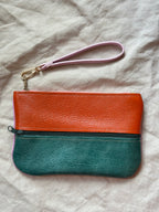 Leather wristlet double zip • color block • 8.5” x 5.5”