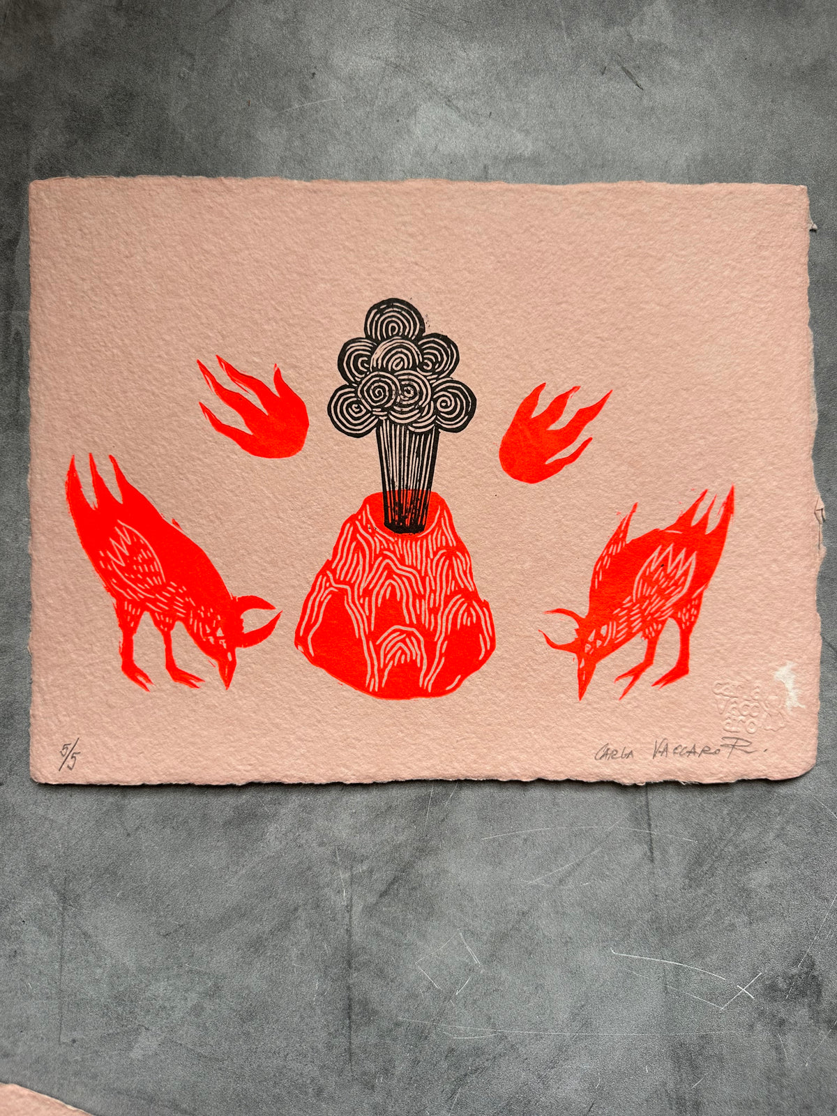 Soy Volcan - Lino Print 8.5” x 11”