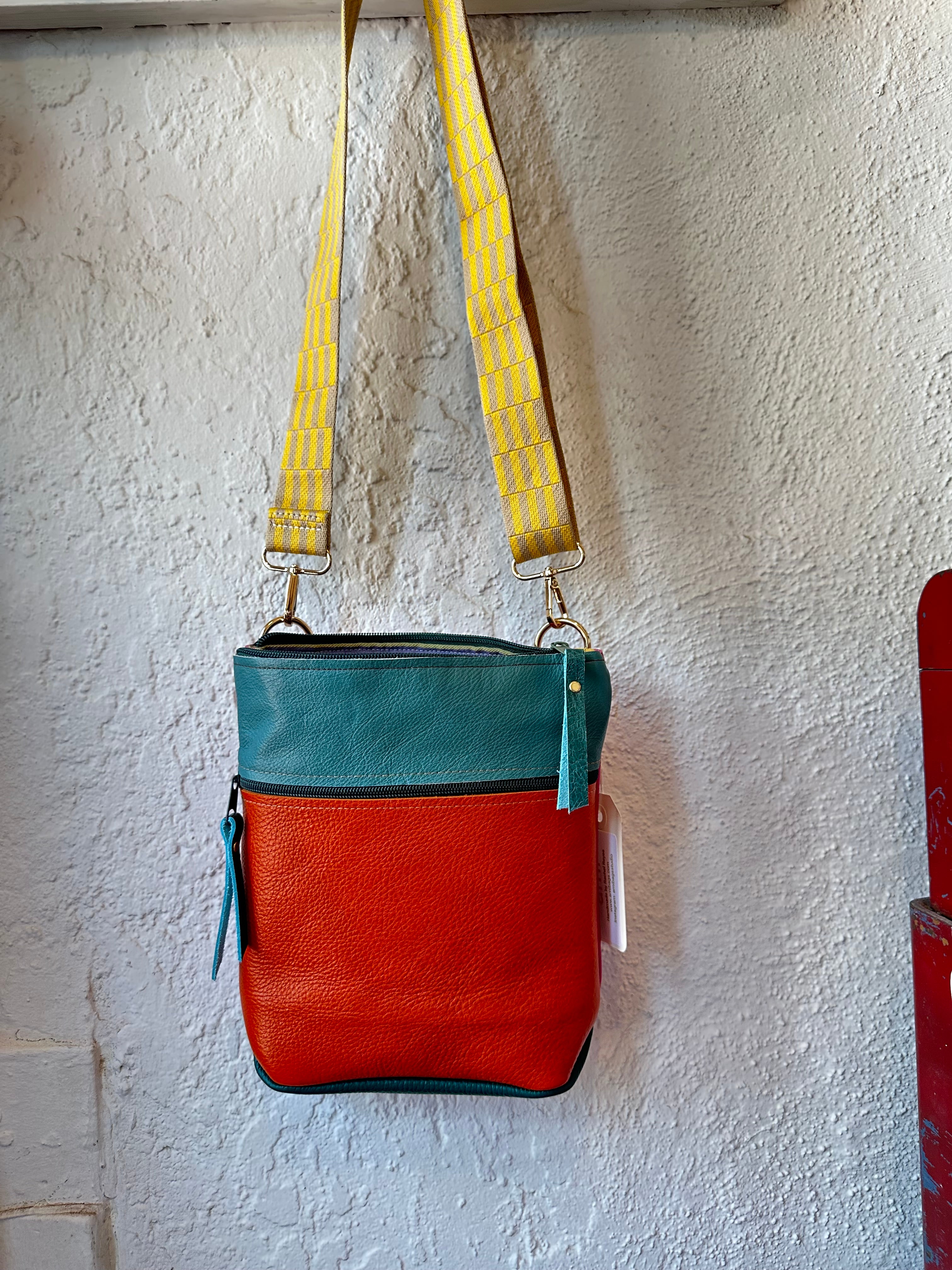 Crossbody Bag • Double Zip • Brick & Teal