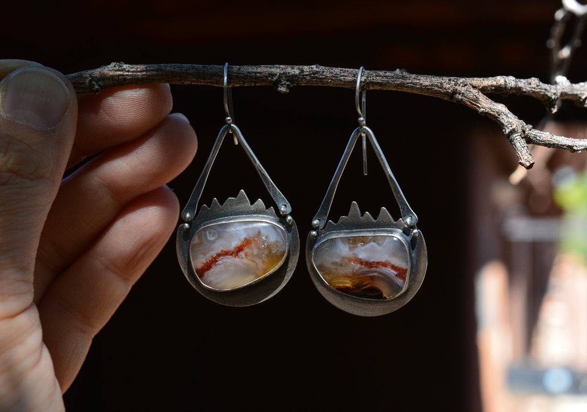 Mexican Agate dangle earrings - Sterling Silver