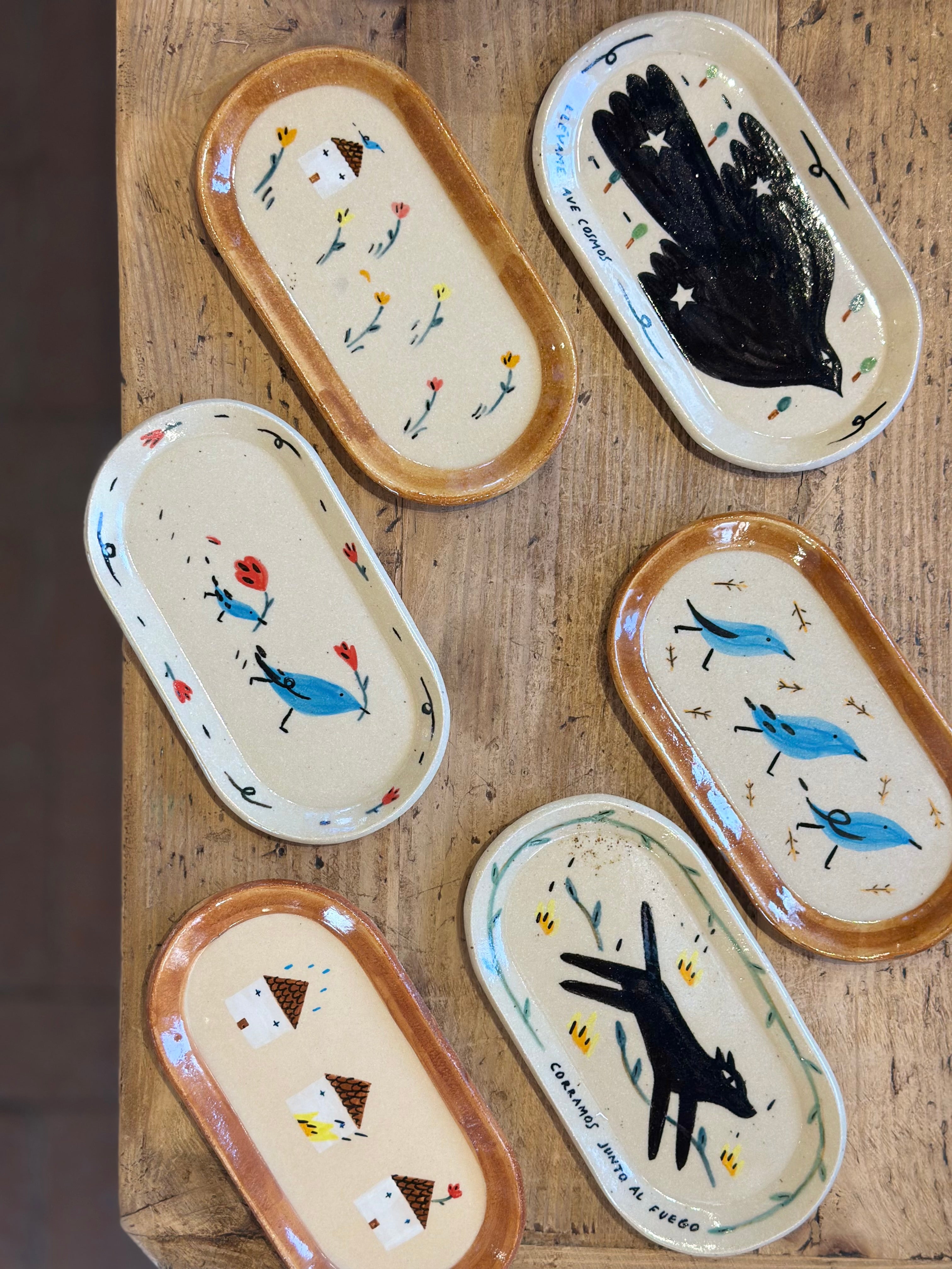 Oblong Tray with Illustrations- Ceramic Dish