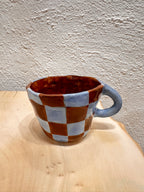 Brown checkered - Rounded mug ~ pinched clay