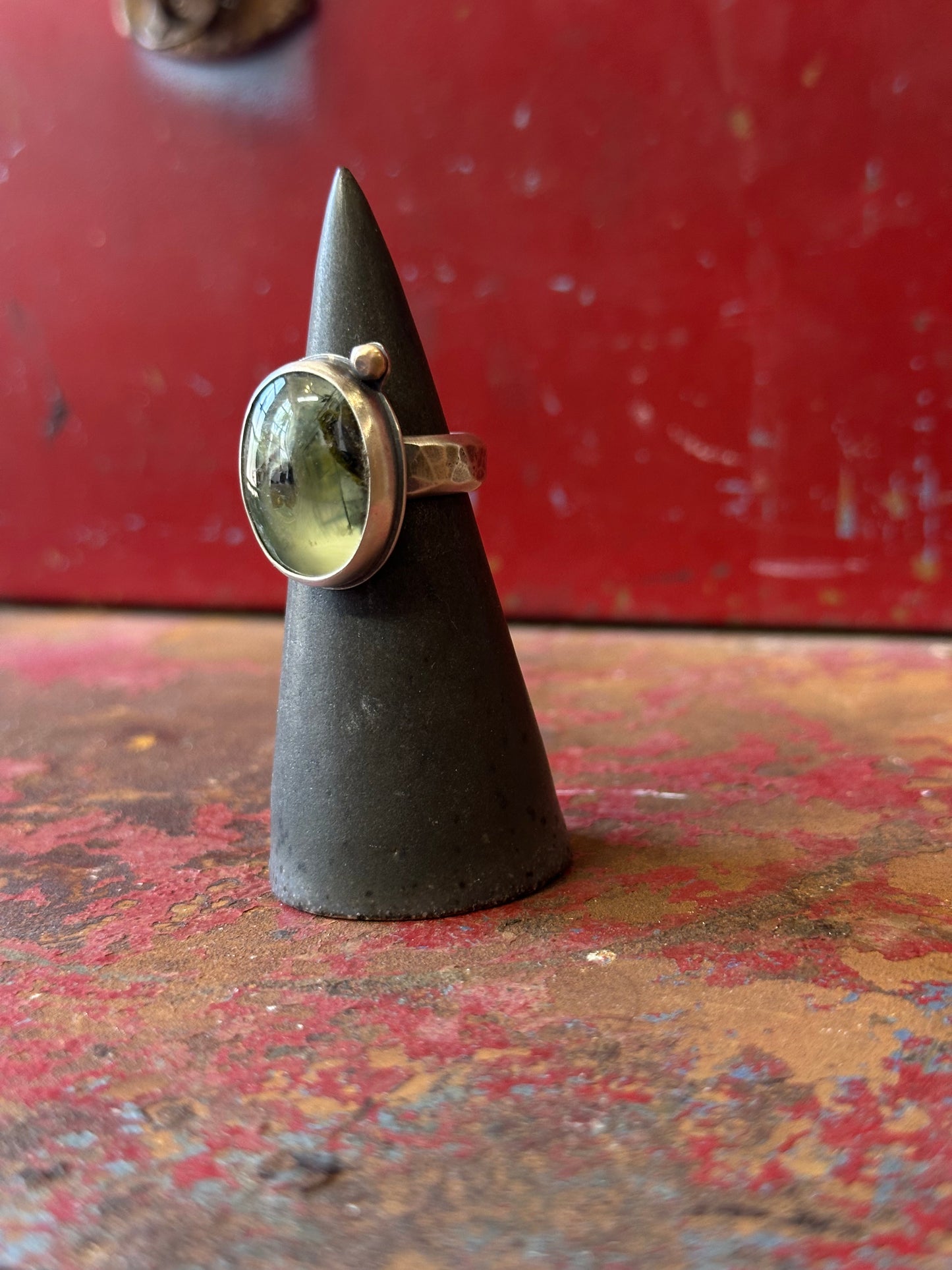 Prehnite and Sterling Silver Ring - size 6.25