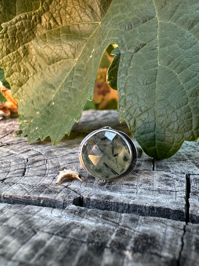 Prehnite ~ sterling silver ring - Size 5.75