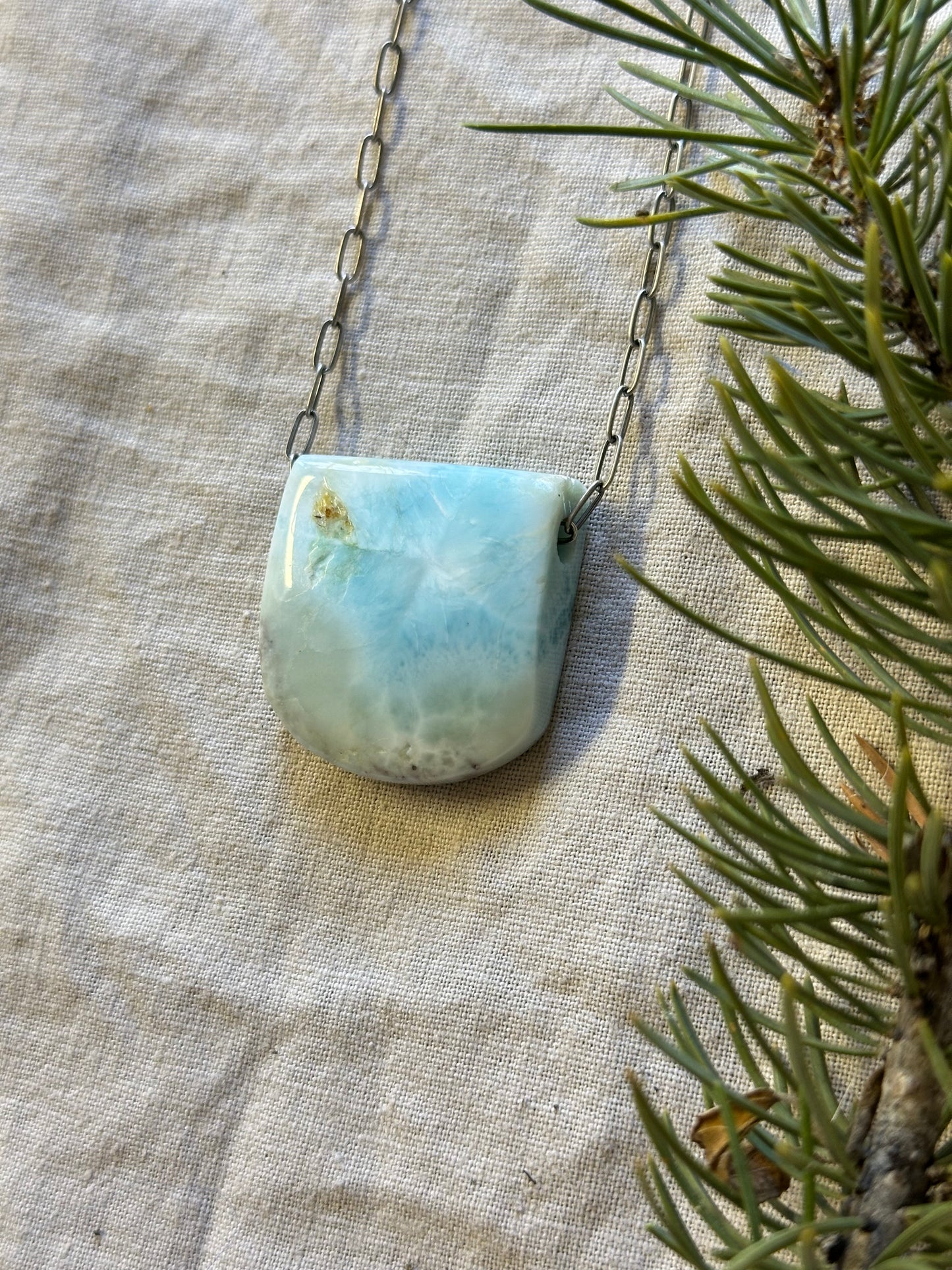 Pierced Larimar Pendant Necklace - Long necklace