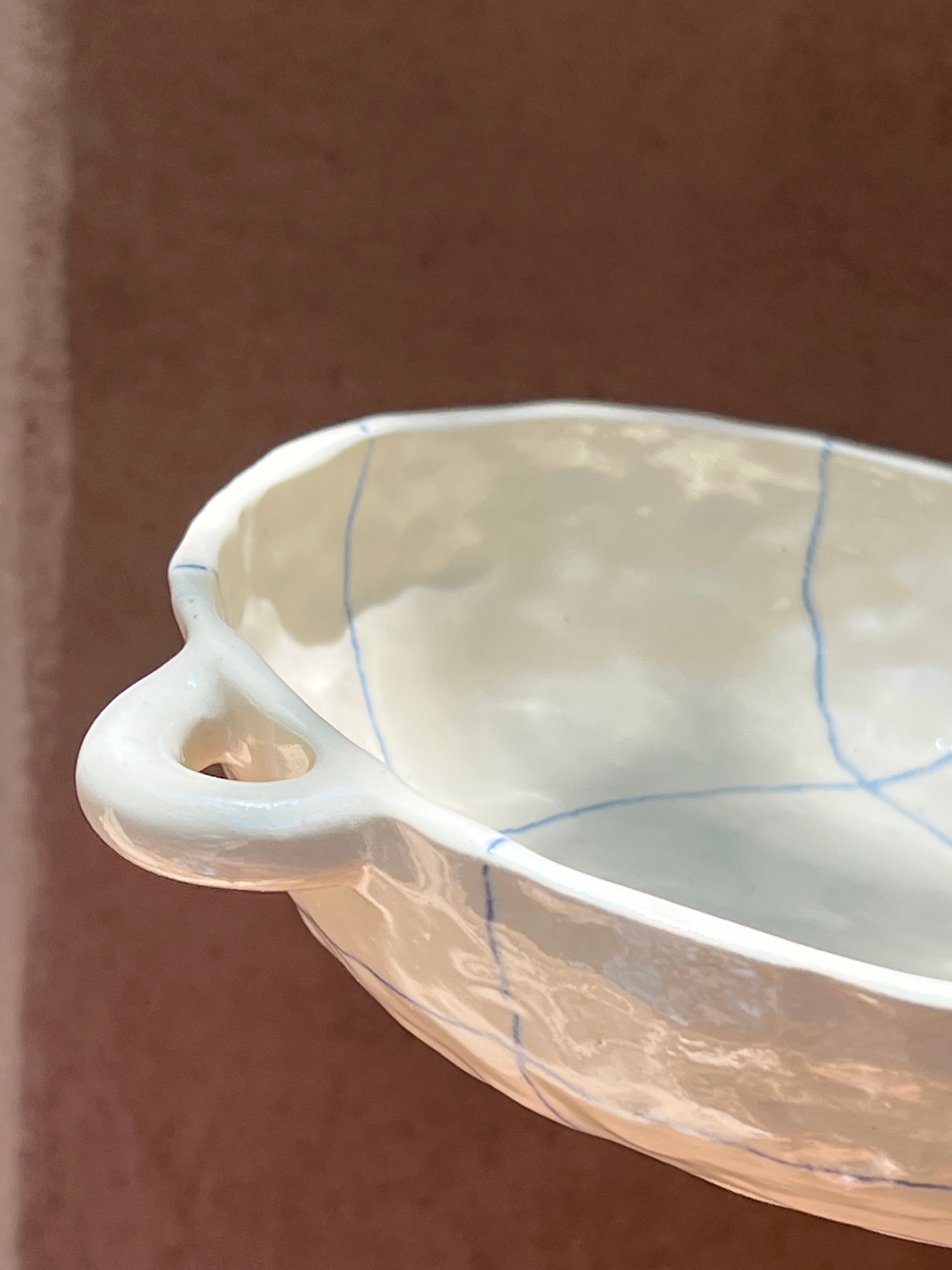 Bowl with handles  ~ crayon blue