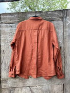 Kimono-Inspired Collared Shirt Open Back- Terracotta Chino Twill