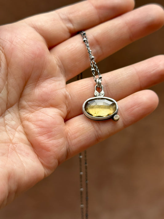 Citrine & Sterling Silver Solitaire Necklace