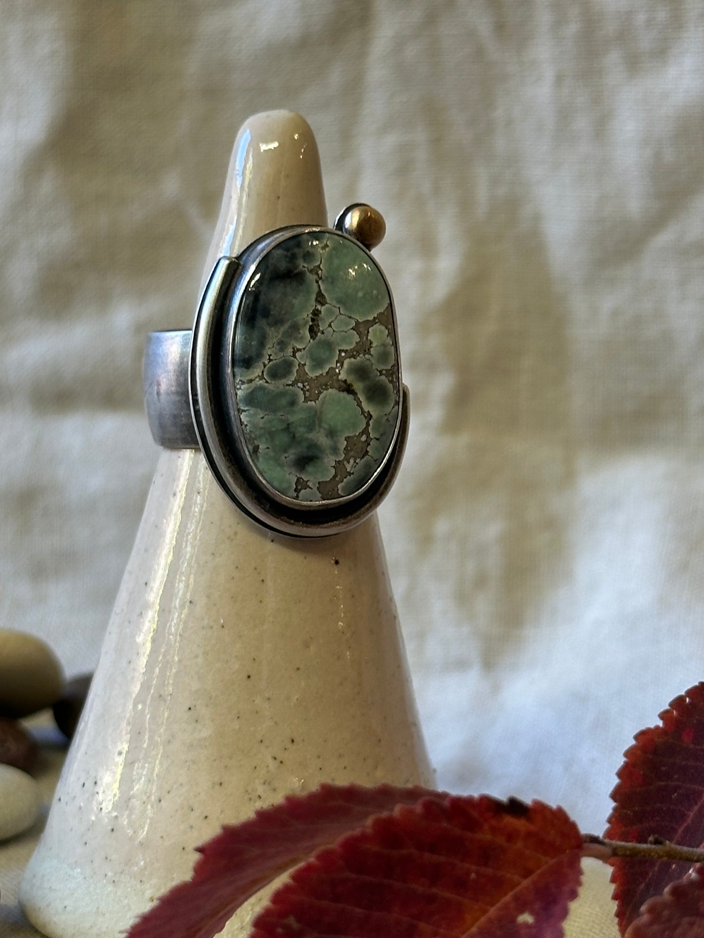 Fox Variscite and Sterling Silver Ring ~ Fits size 7.75