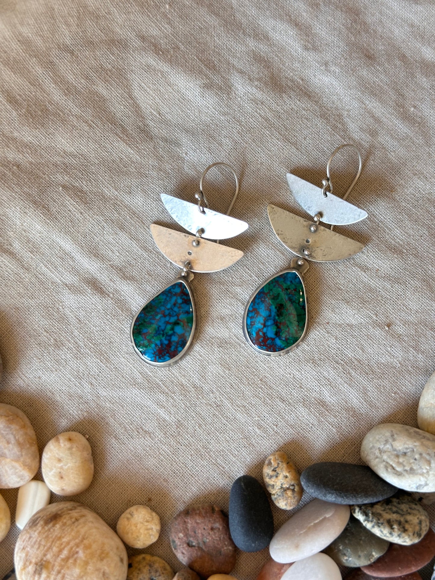 Chrysocolla Dangle Earrings - Sterling Silver and Gold filled