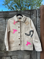 Screenprinted utility jacket with buttons