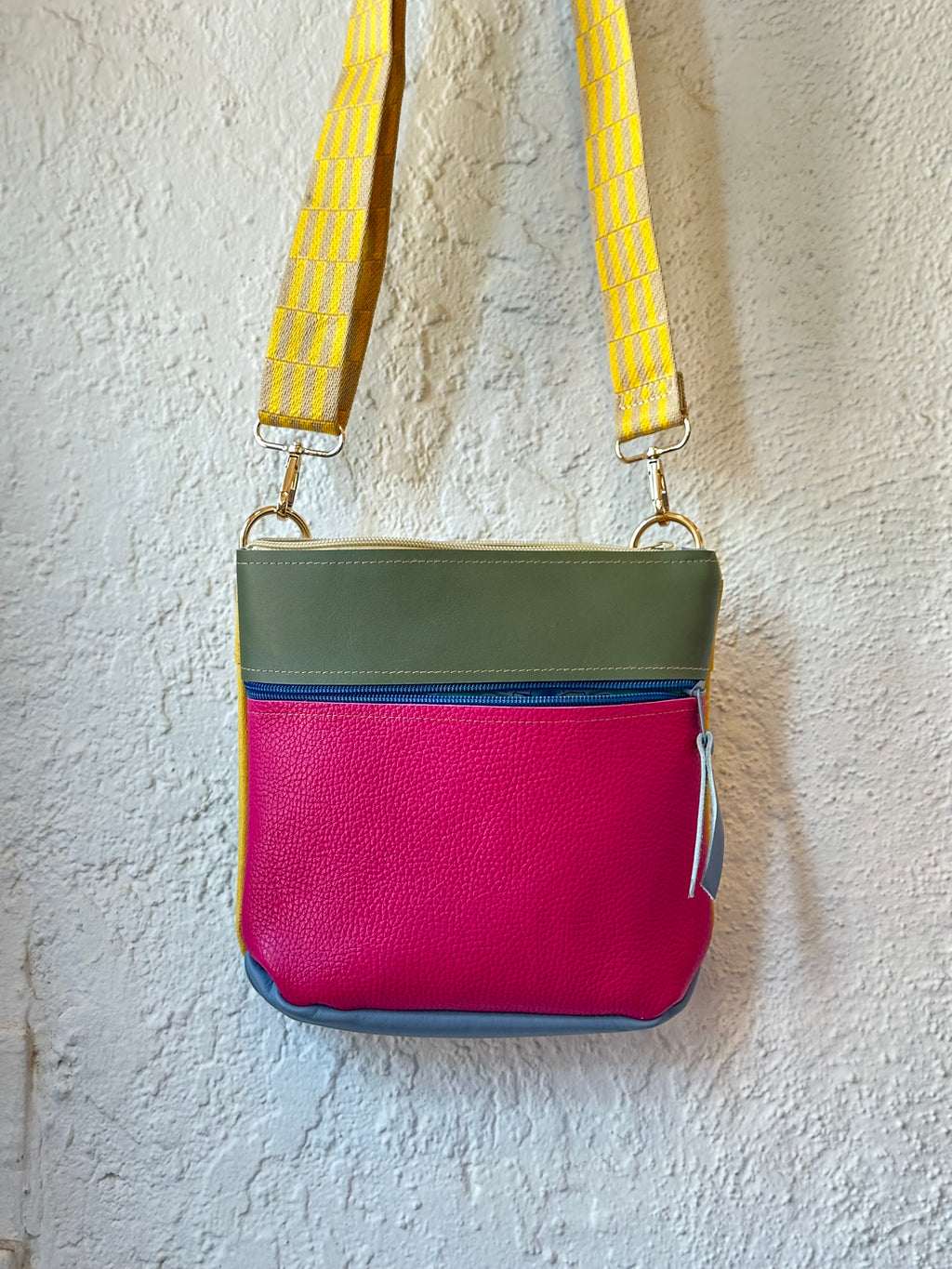 Crossbody Bag • Double Zip • Green & Fuchsia